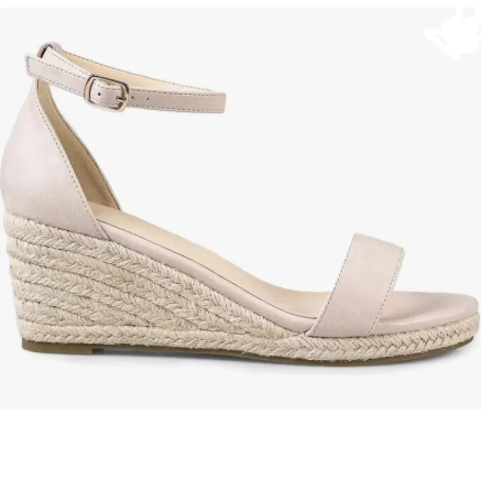 FOWT Beige Espadrille Ankle Straps Buckle Wedge Open Toe Platform Sandal